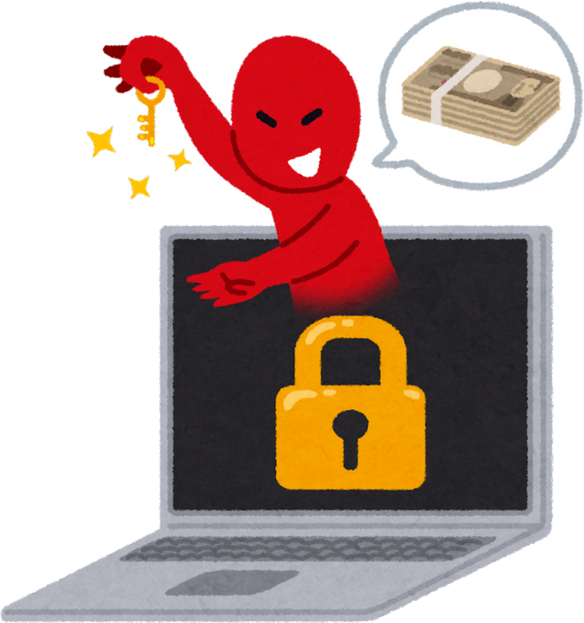 Illustration of Ransomware Concept with Malicious Character and Locked Computer