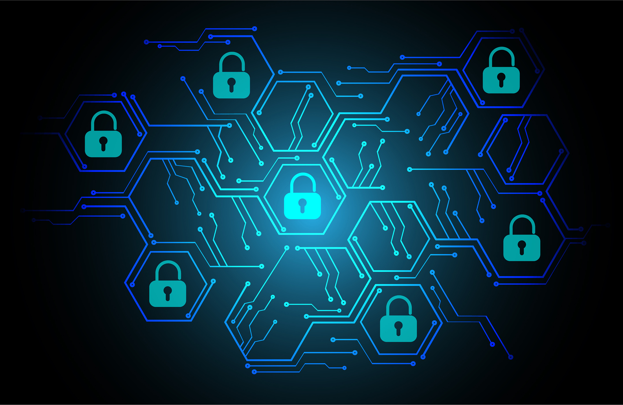 Closed Padlock on digital background, cyber security