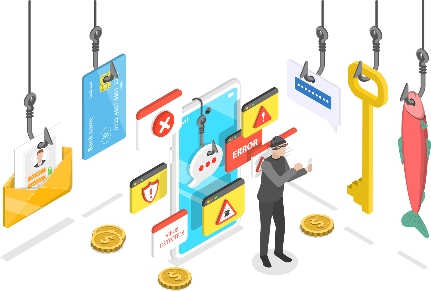 3D Isometric Flat  Conceptual Illustration of Social Engineering